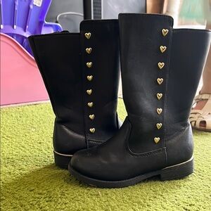 Black Boots with Gold Heart Accents